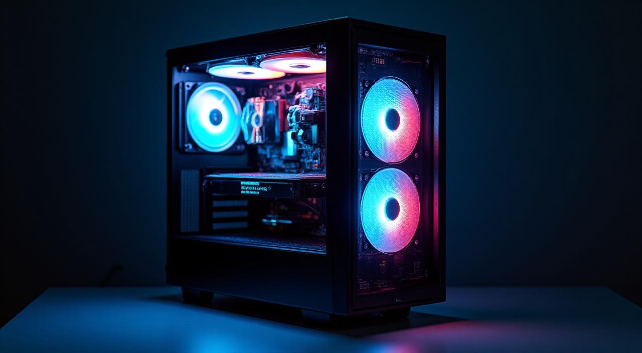 Un PC gaming assemblato su misura con illuminazione RGB accesa