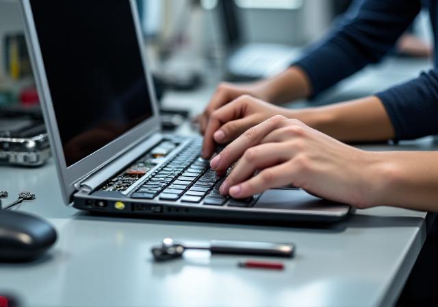 Tecnico Forum Byte che ripara un notebook aperto sul banco da lavoro