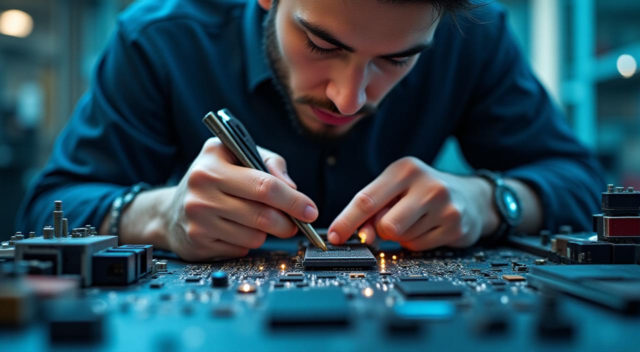 Tecnico Forum Byte che ripara una scheda madre con precisione